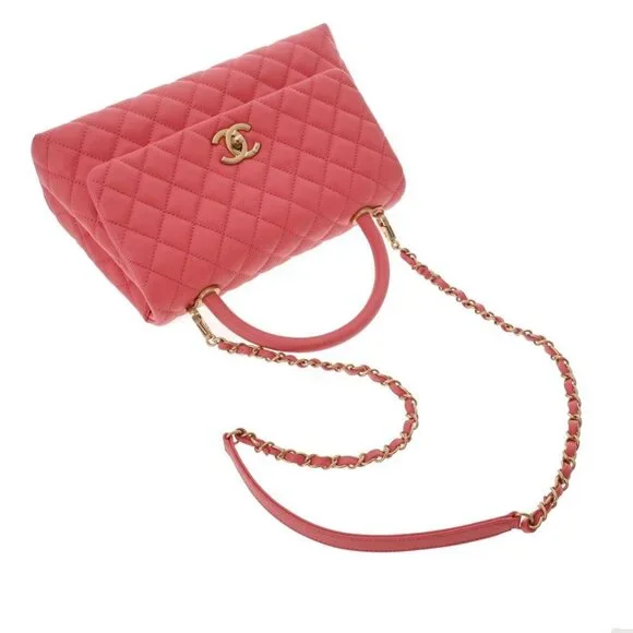 CHANEL Caviar Quilted Coco Chain Handle Flap Bag Pink Purse - Picture 5 of 12